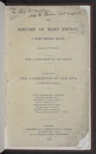 Title page of The History of Mary Prince